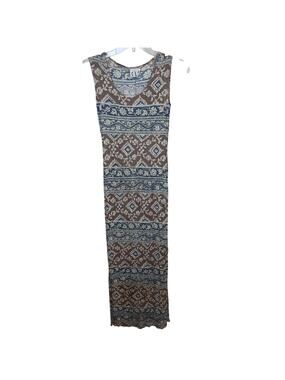Cle Paris Vintage 90s Brown Blue Floral Sheer Stretch Dress XS